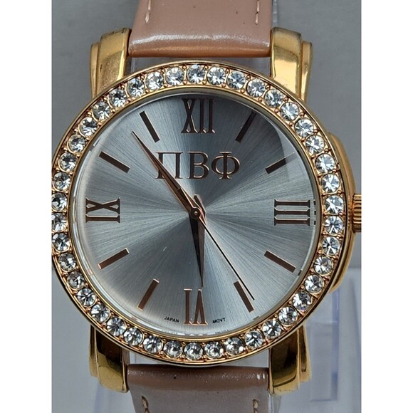 HJGreek Pi Beta Phi Sorority Watch Pink Rose Gold Tone Crystal Bezel New Battery main image 9